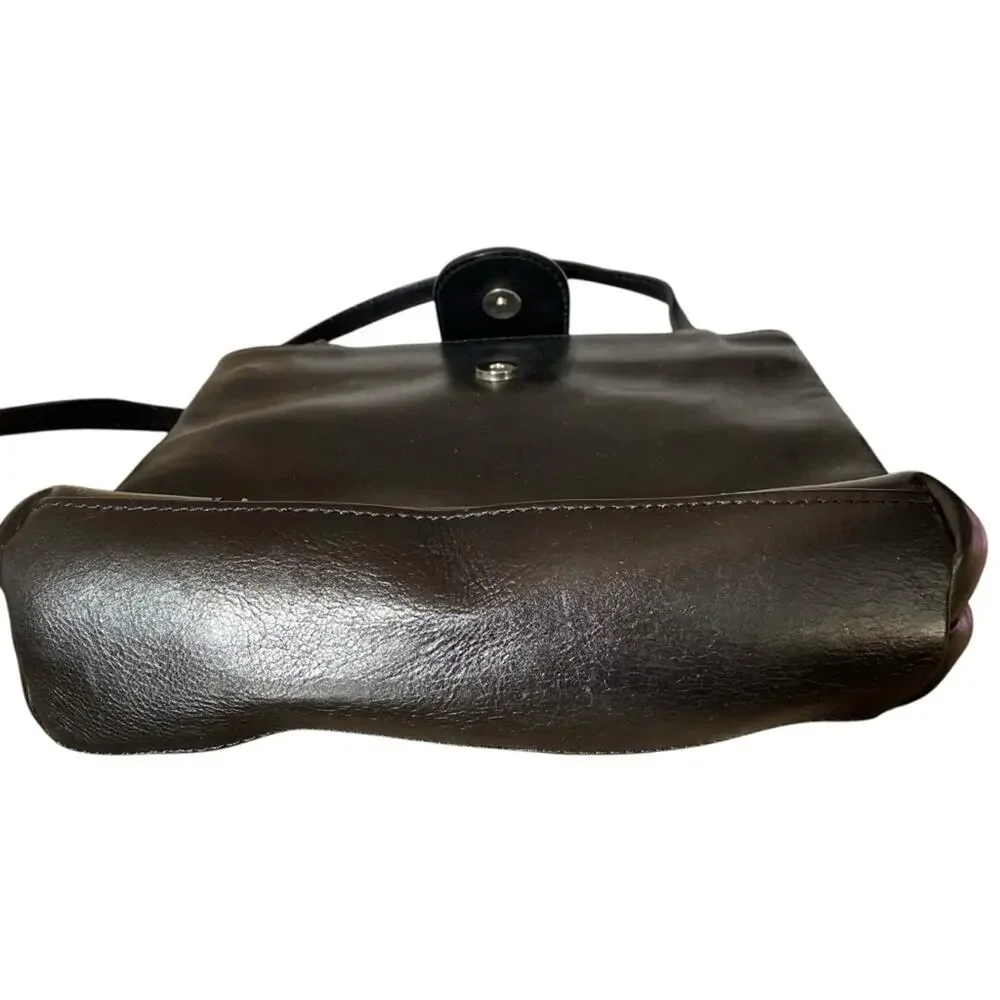 Cuoiera Fiorentina Smooth Black Leather Double Strap Purse Top Stitch Shoulder